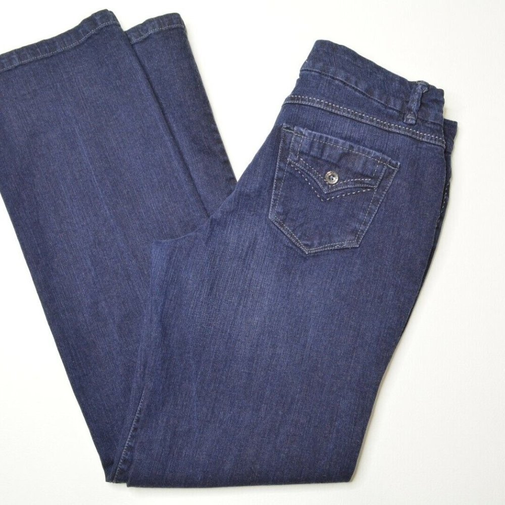 JEANSTAR Size 8 Womens STRAIGHT Leg STRETCH Dark Wash LOW RISE‎ Denim Blue Jeans - Picture 3 of 9